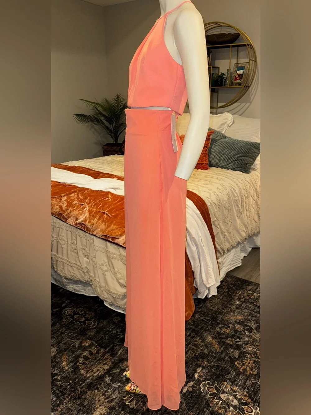 Azazie Coral High-Waist Wide Leg Two Piece Jumpsuit Set